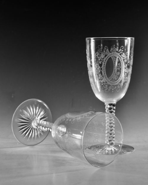 ANTIQUE GLASS GOBLETS ENGRAVED PAIR ENGLISH C1880 - ADDITIONAL PHOTO 6