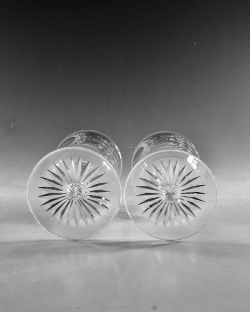 ANTIQUE GLASS GOBLETS ENGRAVED PAIR ENGLISH C1880 - ADDITIONAL PHOTO 7