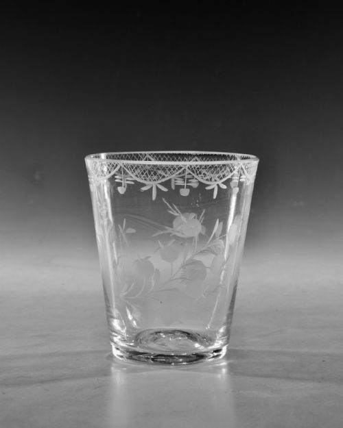 ANTIQUE GLASS TUMBLER ENGRAVED ENGLISH C1780 - ADDITIONAL PHOTO 1