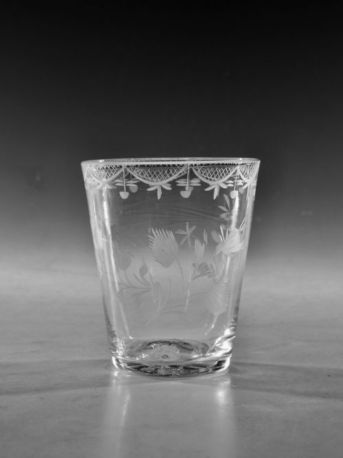ANTIQUE GLASS TUMBLER ENGRAVED ENGLISH C1780 - ADDITIONAL PHOTO 2