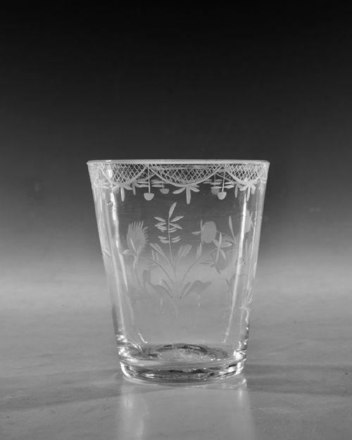 ANTIQUE GLASS TUMBLER ENGRAVED ENGLISH C1780 - ADDITIONAL PHOTO 3