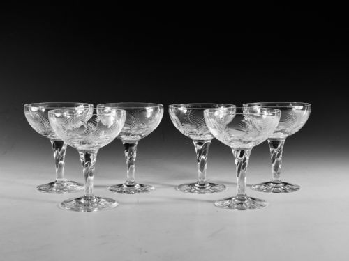 antique glass champagne glasses set of six stuart 193050 - CATEGORY: ANTIQUE GLASS - DATED 1930