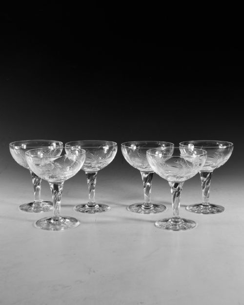 ANTIQUE GLASS CHAMPAGNE GLASSES SET OF SIX STUART 193050 - ADDITIONAL PHOTO 1