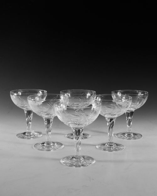 ANTIQUE GLASS CHAMPAGNE GLASSES SET OF SIX STUART 193050 - ADDITIONAL PHOTO 2