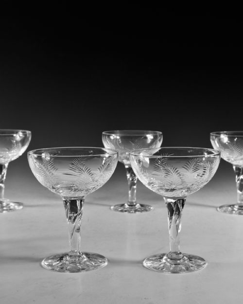 ANTIQUE GLASS CHAMPAGNE GLASSES SET OF SIX STUART 193050 - ADDITIONAL PHOTO 3