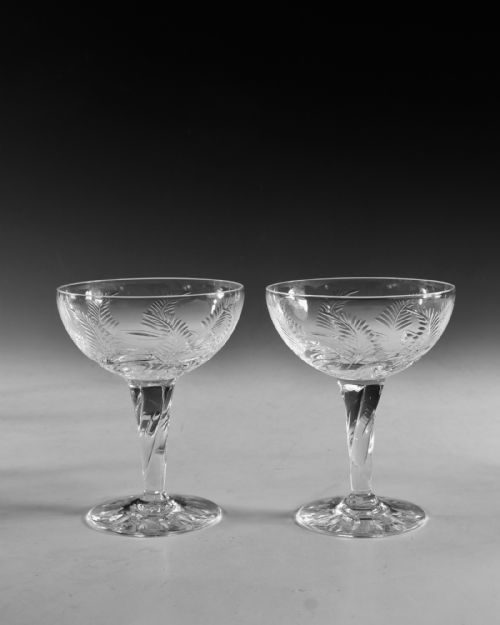 ANTIQUE GLASS CHAMPAGNE GLASSES SET OF SIX STUART 193050 - ADDITIONAL PHOTO 4
