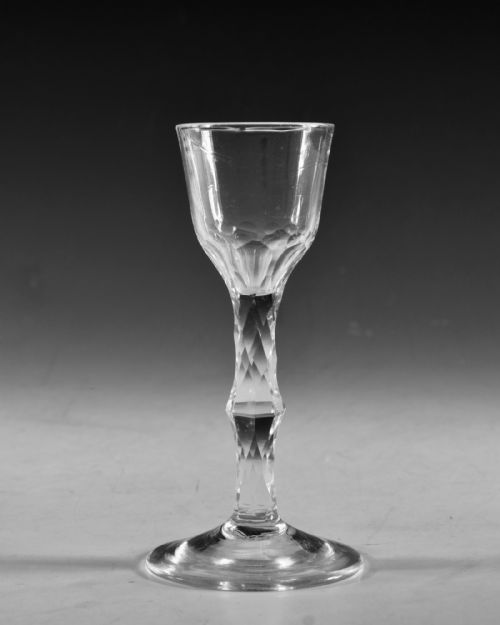 ANTIQUE GLASS FACET STEM WINE GLASS ENGLISH C1780 - ADDITIONAL PHOTO 1