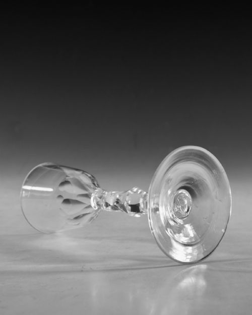 ANTIQUE GLASS FACET STEM WINE GLASS ENGLISH C1780 - ADDITIONAL PHOTO 2