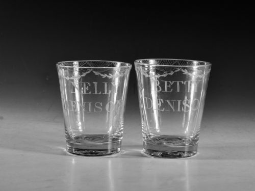 antique glass pair of tumblers c1790 - CATEGORY: ANTIQUE GLASS - DATED 18TH CENTURY