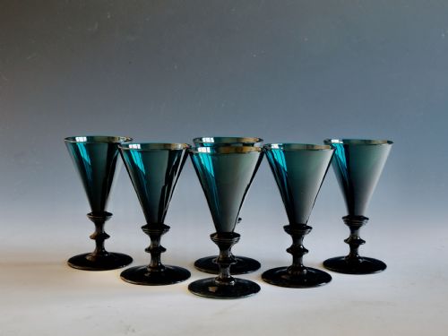 antique glass green wines set of six english c1830 - CATEGORY: ANTIQUE GLASS - DATED GEORGIAN
