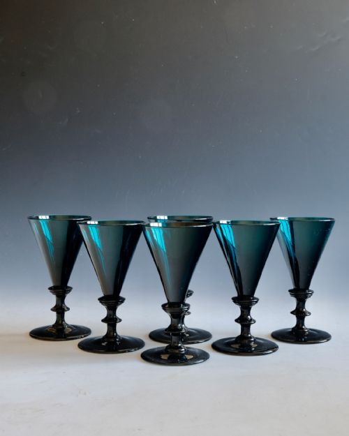 ANTIQUE GLASS GREEN WINES SET OF SIX ENGLISH C1830 - ADDITIONAL PHOTO 1