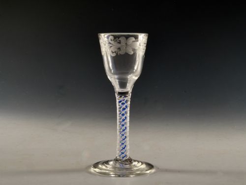 antique glass blue colour twist english c1765 - CATEGORY: ANTIQUE GLASS - DATED 18TH CENTURY
