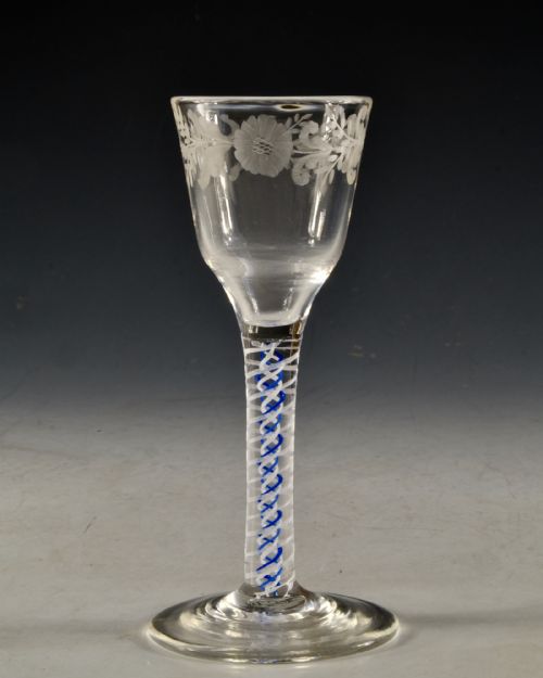 ANTIQUE GLASS BLUE COLOUR TWIST ENGLISH C1765 - ADDITIONAL PHOTO 1