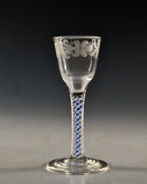 ANTIQUE GLASS BLUE COLOUR TWIST ENGLISH C1765 - ADDITIONAL PHOTO 2
