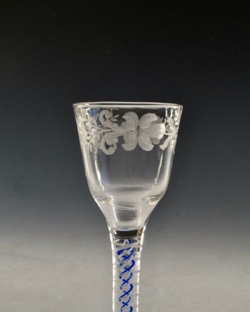 ANTIQUE GLASS BLUE COLOUR TWIST ENGLISH C1765 - ADDITIONAL PHOTO 3