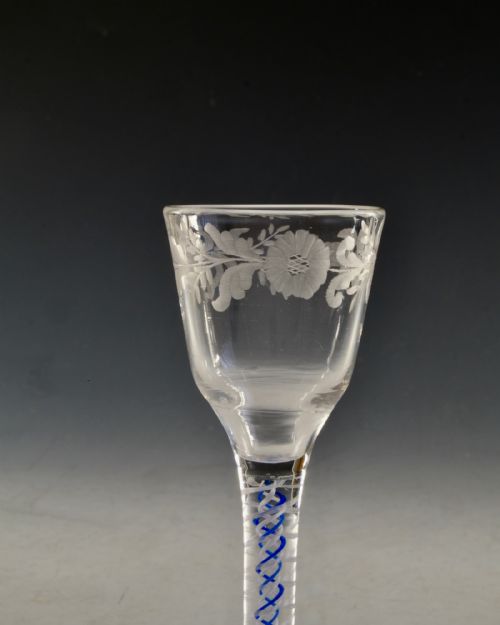 ANTIQUE GLASS BLUE COLOUR TWIST ENGLISH C1765 - ADDITIONAL PHOTO 4