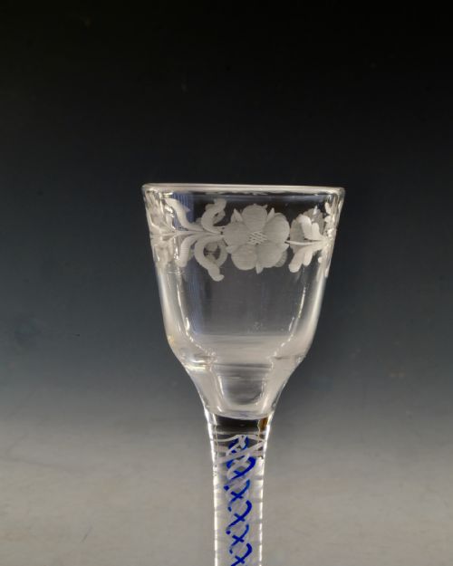 ANTIQUE GLASS BLUE COLOUR TWIST ENGLISH C1765 - ADDITIONAL PHOTO 5