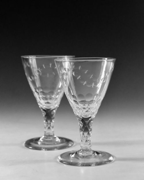 ANTIQUE GLASS PAIR OF FACET STEM GOBLETS ENGLISH C1780 - ADDITIONAL PHOTO 3