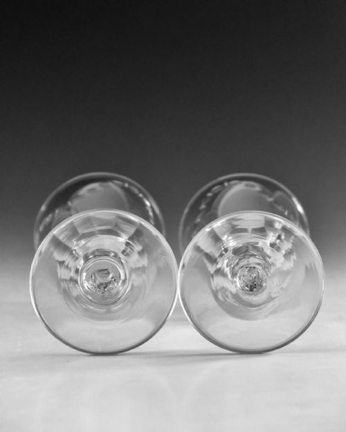 ANTIQUE GLASS PAIR OF FACET STEM GOBLETS ENGLISH C1780 - ADDITIONAL PHOTO 7
