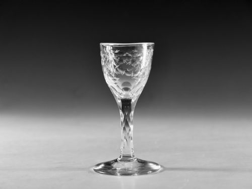 antique glass facet wine glass english c1780 - CATEGORY: ANTIQUE GLASS - DATED 18TH CENTURY