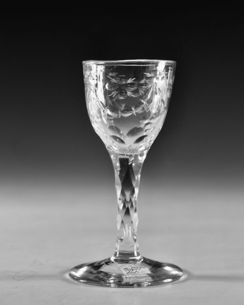 ANTIQUE GLASS FACET WINE GLASS ENGLISH C1780 - ADDITIONAL PHOTO 1