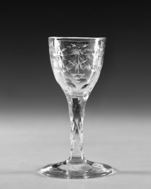 ANTIQUE GLASS FACET WINE GLASS ENGLISH C1780 - ADDITIONAL PHOTO 2