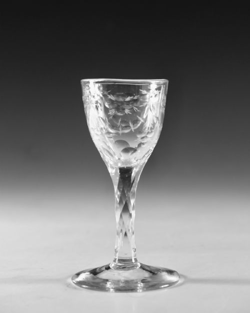 ANTIQUE GLASS FACET WINE GLASS ENGLISH C1780 - ADDITIONAL PHOTO 3