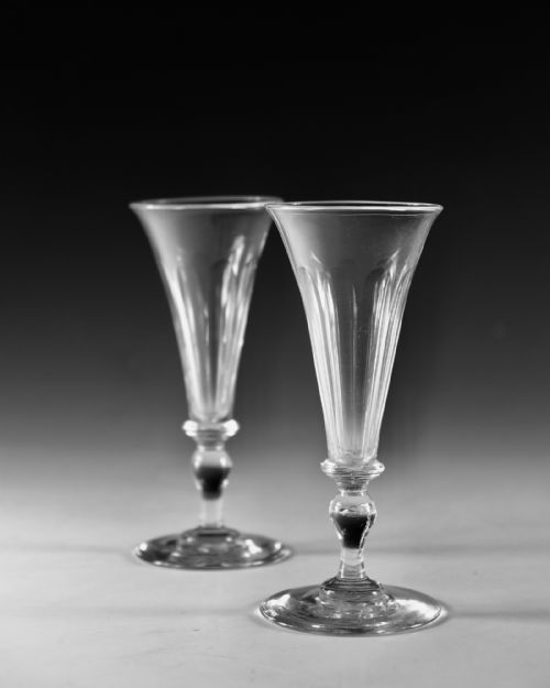 ANTIQUE GLASS FLUTES PAIR ENGLISH C1830 - ADDITIONAL PHOTO 3