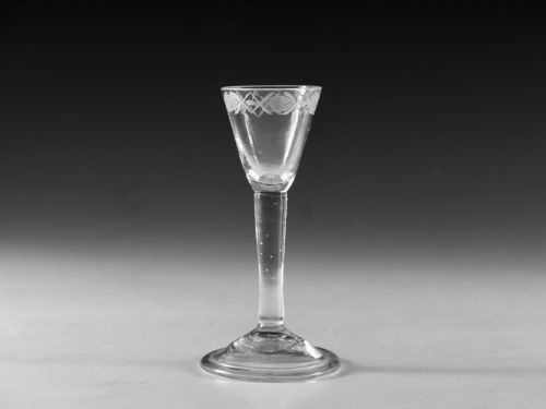 antique glass wine glass plain stem english c1760 - CATEGORY: ANTIQUE GLASS - DATED 18TH CENTURY