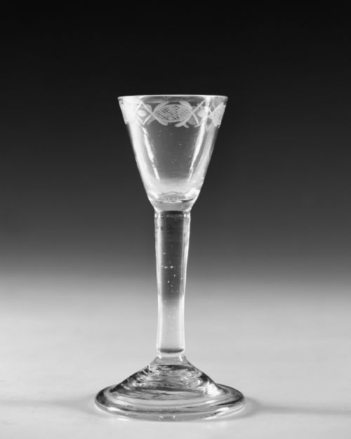 ANTIQUE GLASS WINE GLASS PLAIN STEM ENGLISH C1760 - ADDITIONAL PHOTO 1