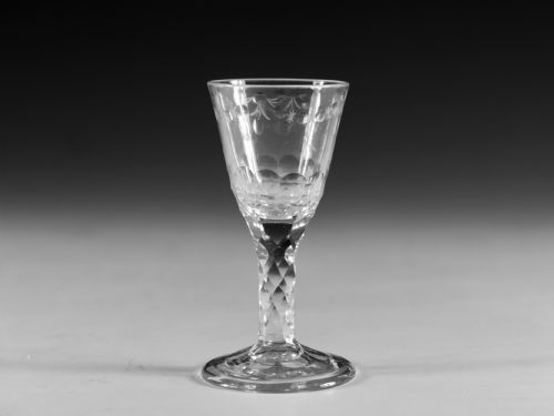 antique glass goblet facet stem english c1780 - CATEGORY: ANTIQUE GLASS - DATED 18TH CENTURY