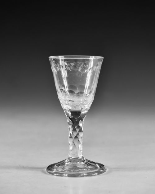 ANTIQUE GLASS GOBLET FACET STEM ENGLISH C1780 - ADDITIONAL PHOTO 1