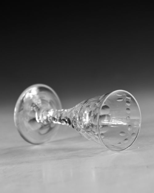 ANTIQUE GLASS GOBLET FACET STEM ENGLISH C1780 - ADDITIONAL PHOTO 3