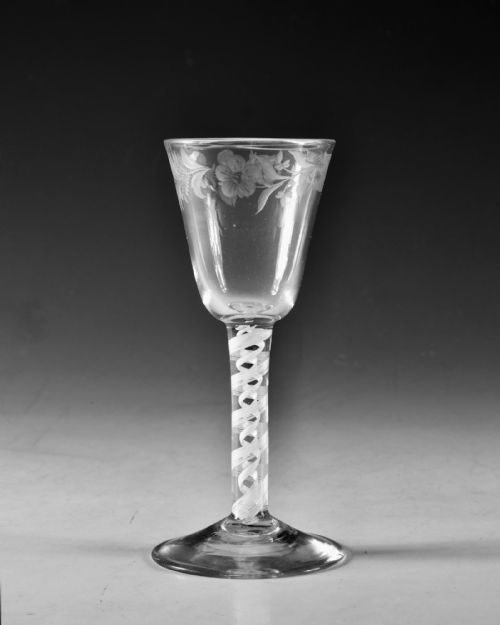 ANTIQUE GLASS OPAQUE TWIST WINE GLASS ENGLISH C1765 - ADDITIONAL PHOTO 1