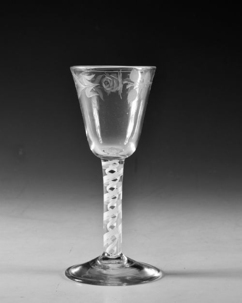 ANTIQUE GLASS OPAQUE TWIST WINE GLASS ENGLISH C1765 - ADDITIONAL PHOTO 3
