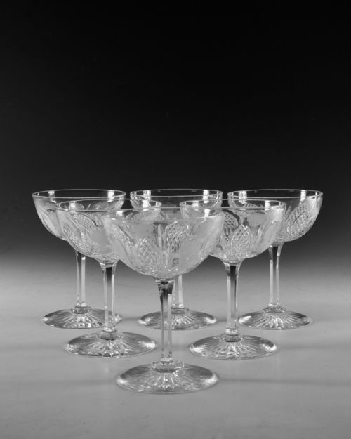 ANTIQUE GLASS CHAMPAGNE GLASSES SET OF SIX ENGLISH C1870 - ADDITIONAL PHOTO 1