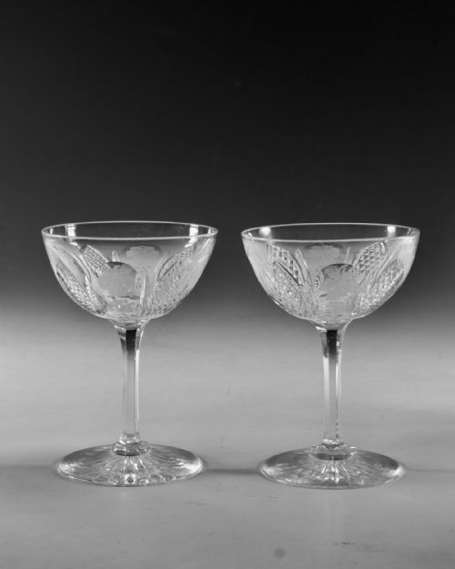 ANTIQUE GLASS CHAMPAGNE GLASSES SET OF SIX ENGLISH C1870 - ADDITIONAL PHOTO 2