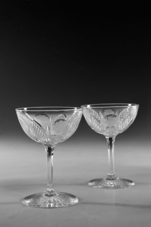 ANTIQUE GLASS CHAMPAGNE GLASSES SET OF SIX ENGLISH C1870 - ADDITIONAL PHOTO 5