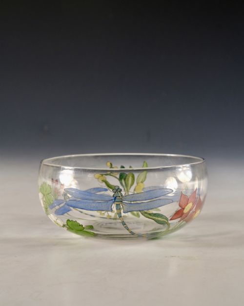 ANTIQUE GLASS FINGERBOWL ENAMELLED BY HANNAH WALTON C1900 - ADDITIONAL PHOTO 1