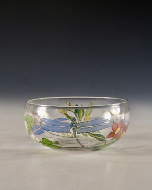 ANTIQUE GLASS FINGERBOWL ENAMELLED BY HANNAH WALTON C1900 - ADDITIONAL PHOTO 2