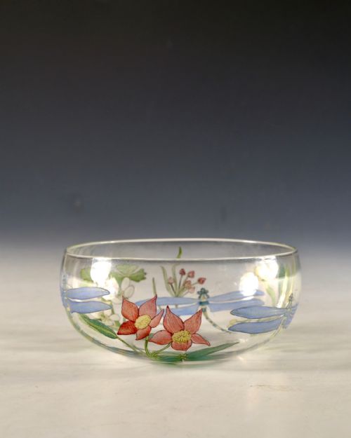 ANTIQUE GLASS FINGERBOWL ENAMELLED BY HANNAH WALTON C1900 - ADDITIONAL PHOTO 3