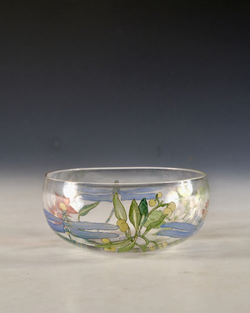 ANTIQUE GLASS FINGERBOWL ENAMELLED BY HANNAH WALTON C1900 - ADDITIONAL PHOTO 4