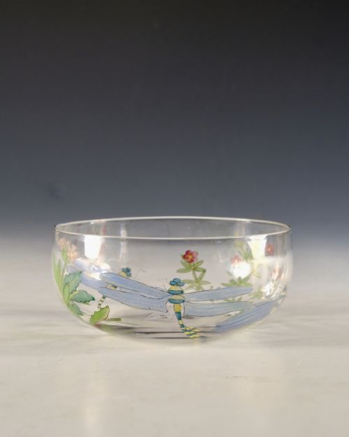 ANTIQUE GLASS FINGER BOWL ENAMELLED BY HANNAH WALTON C1900 - ADDITIONAL PHOTO 1