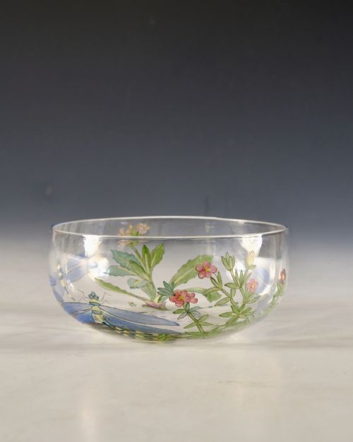 ANTIQUE GLASS FINGER BOWL ENAMELLED BY HANNAH WALTON C1900 - ADDITIONAL PHOTO 2