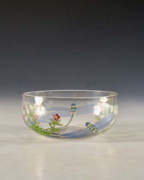 ANTIQUE GLASS FINGER BOWL ENAMELLED BY HANNAH WALTON C1900 - ADDITIONAL PHOTO 3