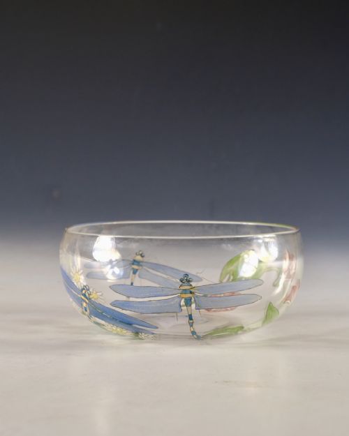 ANTIQUE GLASS FINGER BOWL ENAMELLED BY HANNAH WALTON C1900 - ADDITIONAL PHOTO 1