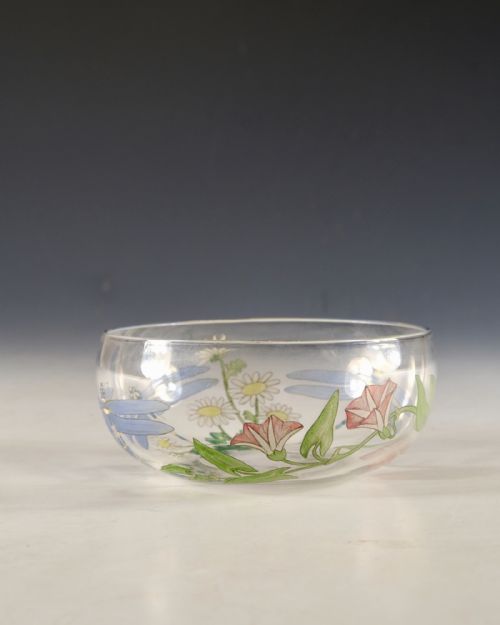 ANTIQUE GLASS FINGER BOWL ENAMELLED BY HANNAH WALTON C1900 - ADDITIONAL PHOTO 2