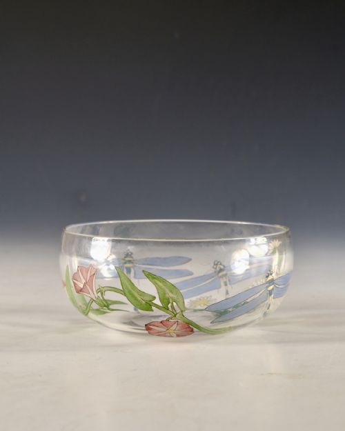 ANTIQUE GLASS FINGER BOWL ENAMELLED BY HANNAH WALTON C1900 - ADDITIONAL PHOTO 3