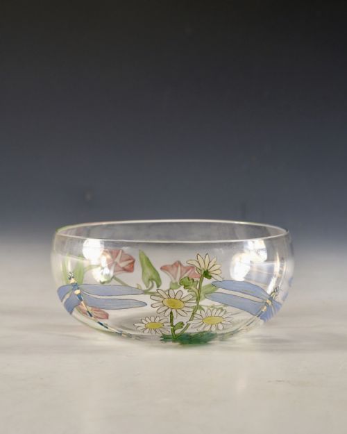 ANTIQUE GLASS FINGER BOWL ENAMELLED BY HANNAH WALTON C1900 - ADDITIONAL PHOTO 4