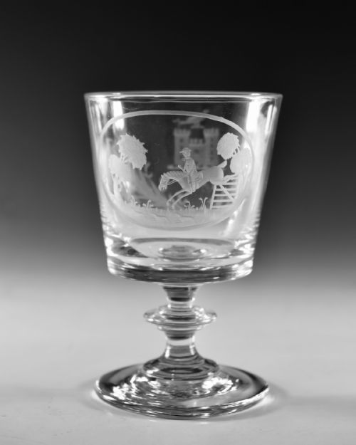 ANTIQUE GLASS RUMMER ENGRAVED HUNTING SCENE ENGLISH C1820 - ADDITIONAL PHOTO 1